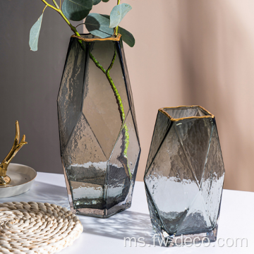 Hiasan Emas Smokey Grey Geometric Glass Vases